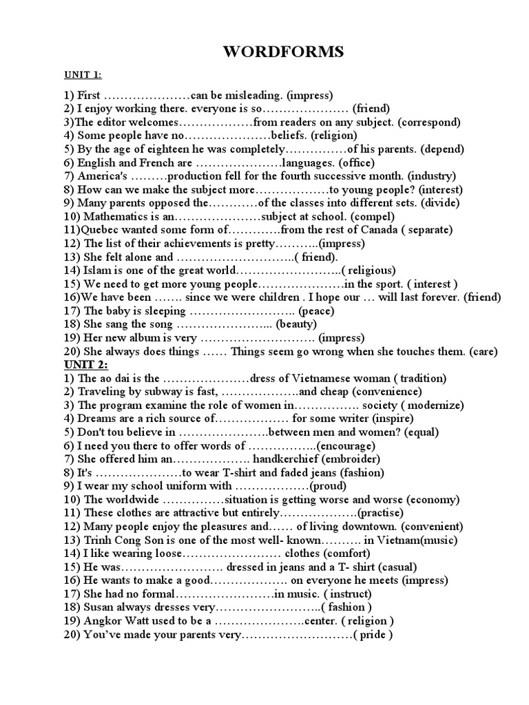 Word Formation Exercises for English Learners | PDF | Energy Conservation