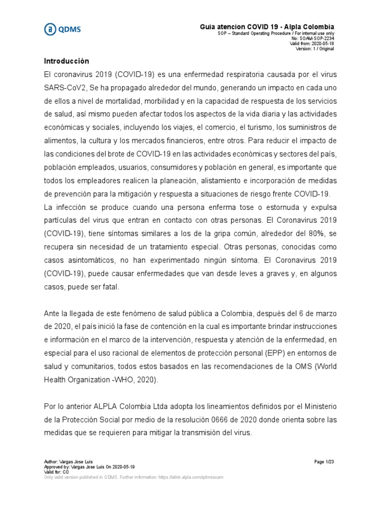 Guía COVID-19 para Alpla Colombia | PDF | Lavado de manos | Ciencias de ...