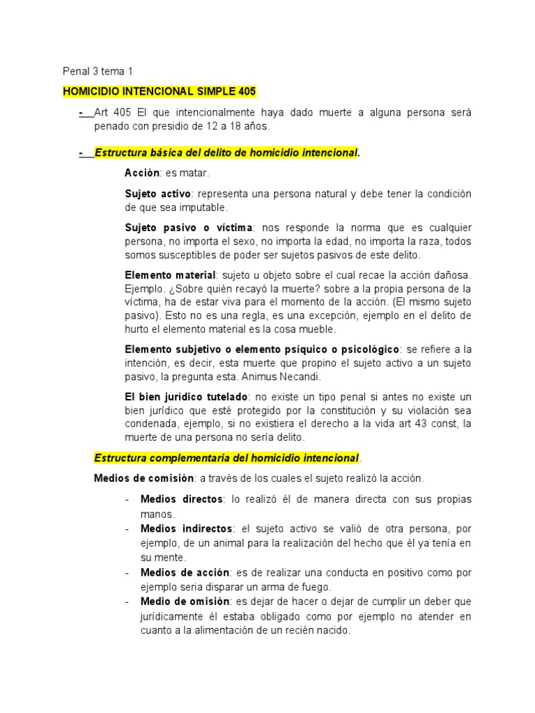 Penal 3 Tema 1 Y 2 Usm Pdf Homicidio Derecho Penal