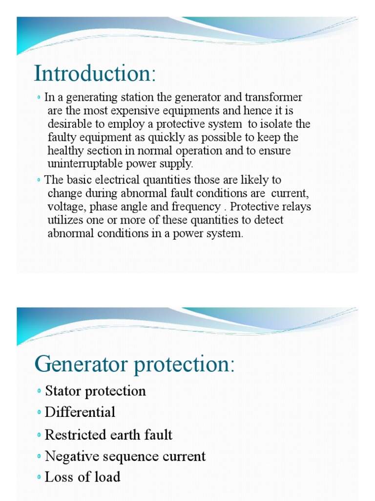 Alternator Protection Schemes Explained | PDF | Electric Generator | Relay