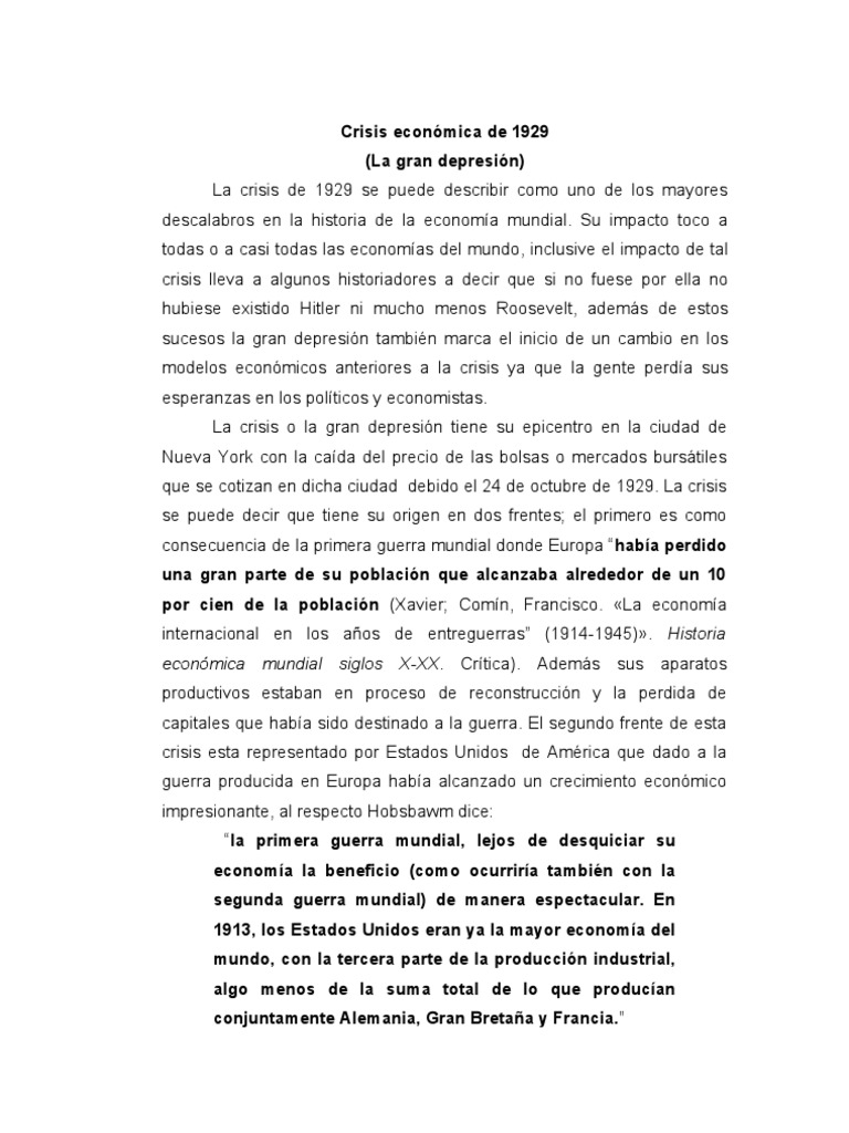 Crisis Econmica de 1929 | PDF | Gran depresion | Nuevo acuerdo
