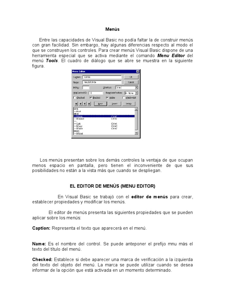 El Editor de Menus | PDF | Menú (Computación) | Estructura de datos de ...