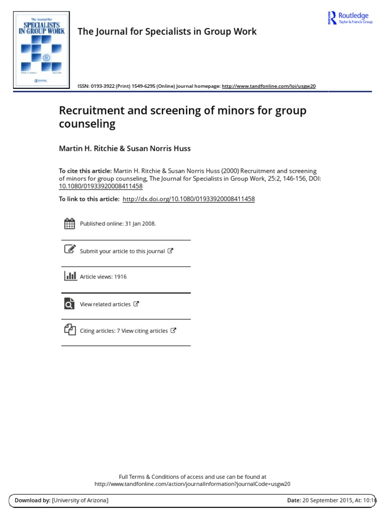Ritchie &amp; Huss. (2000) - Recruitment and Screening of Minors For 