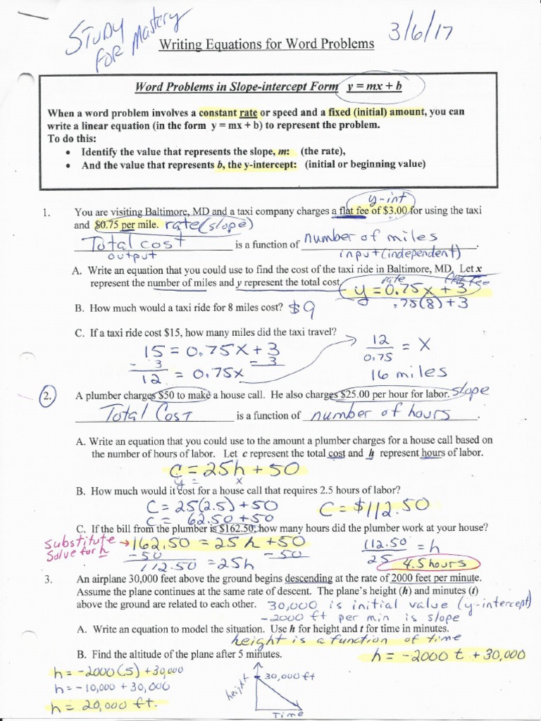Writing Linear Equations Step By Step Review Solutions Pdf