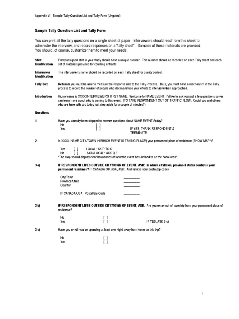 Sample Tally Form and Questions | PDF | Recreational Vehicle ...