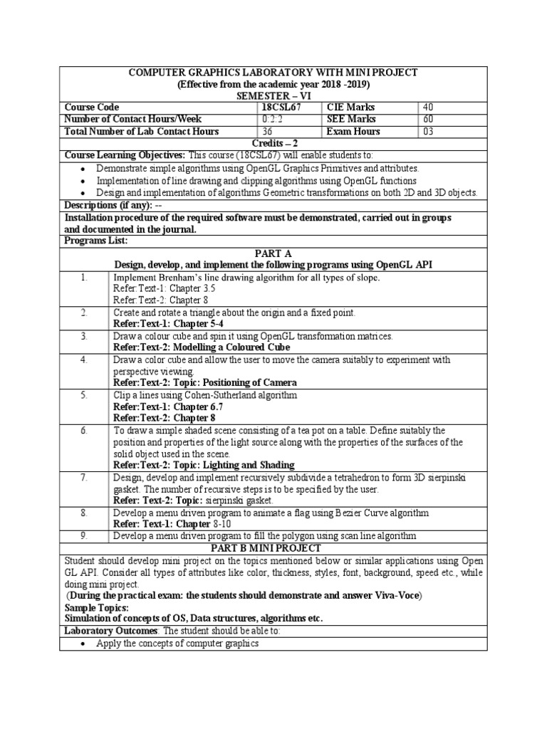 Lab Manual PDF 3 D Computer Graphics Computing