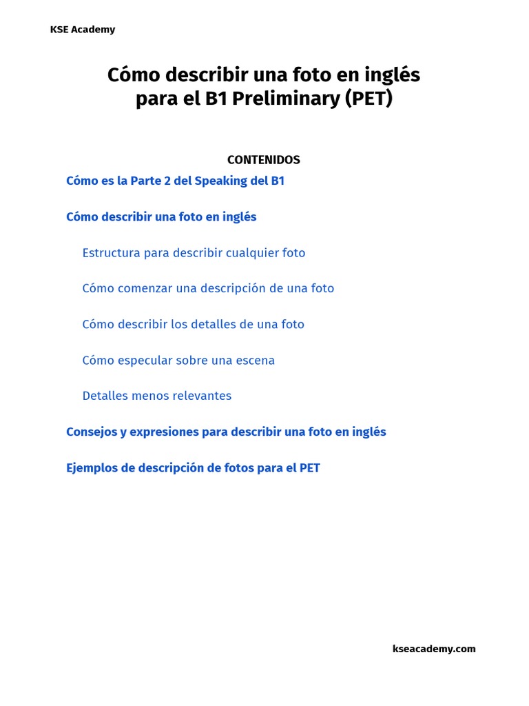 Cómo Describir Una Foto en Inglés para El B1 Preliminary (PET) | PDF ...