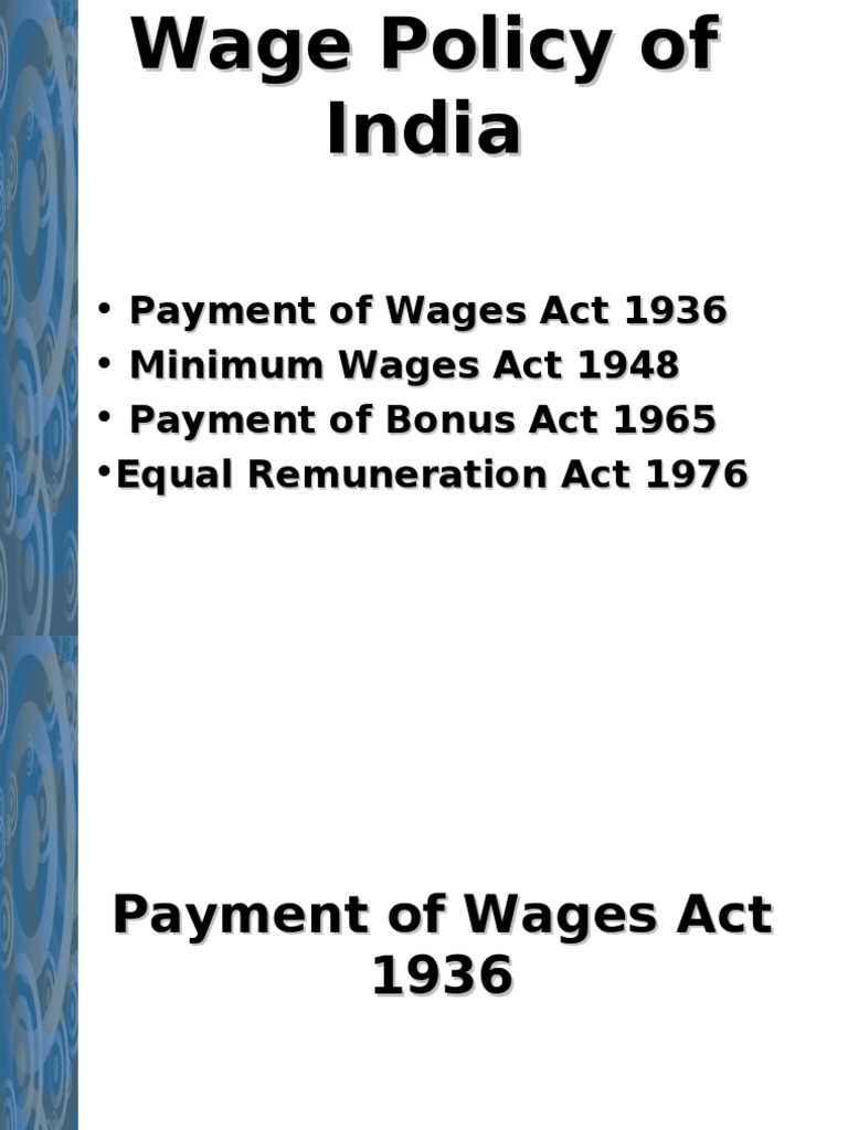Wage Policy of India PDF Wage Employment