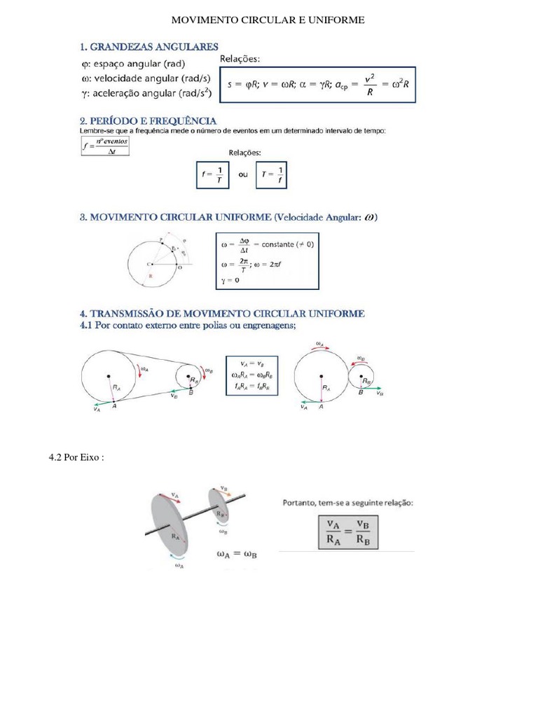 Transmissão de Movimento Circular Uniforme | PDF | Rotação | Frequência
