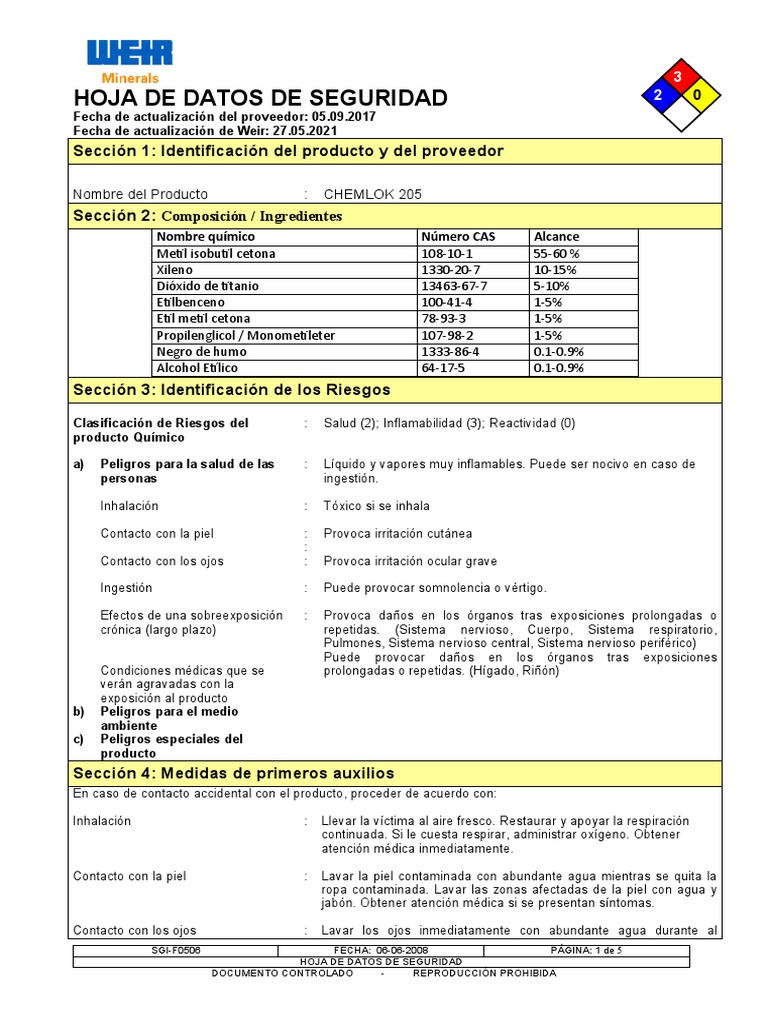 Hoja de Datos de Seguridad: CHEMLOK 205 | PDF | Agua | Contaminación