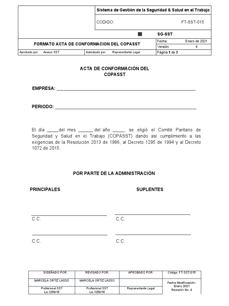 7 FT SST 015 Formato Acta de Conformación de COPASST | PDF | Gobierno