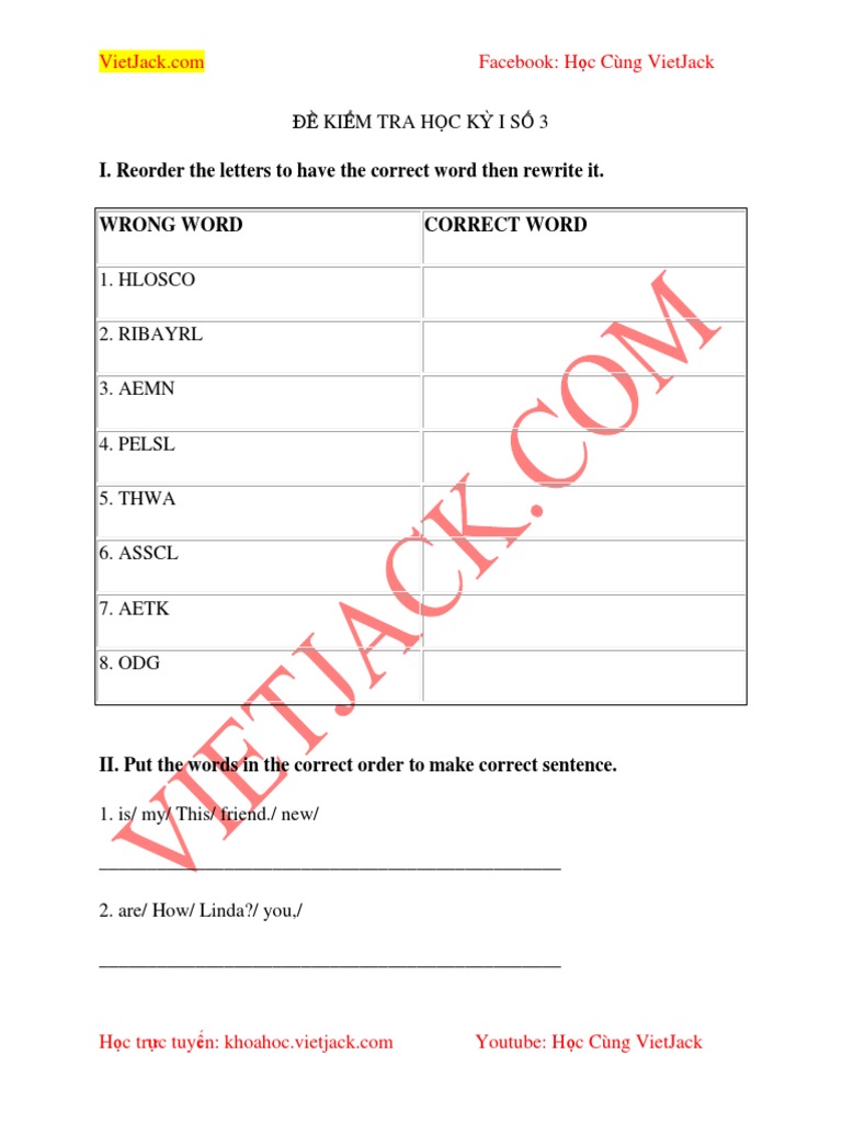 I. Reorder The Letters To Have The Correct Word Then Rewrite It | PDF