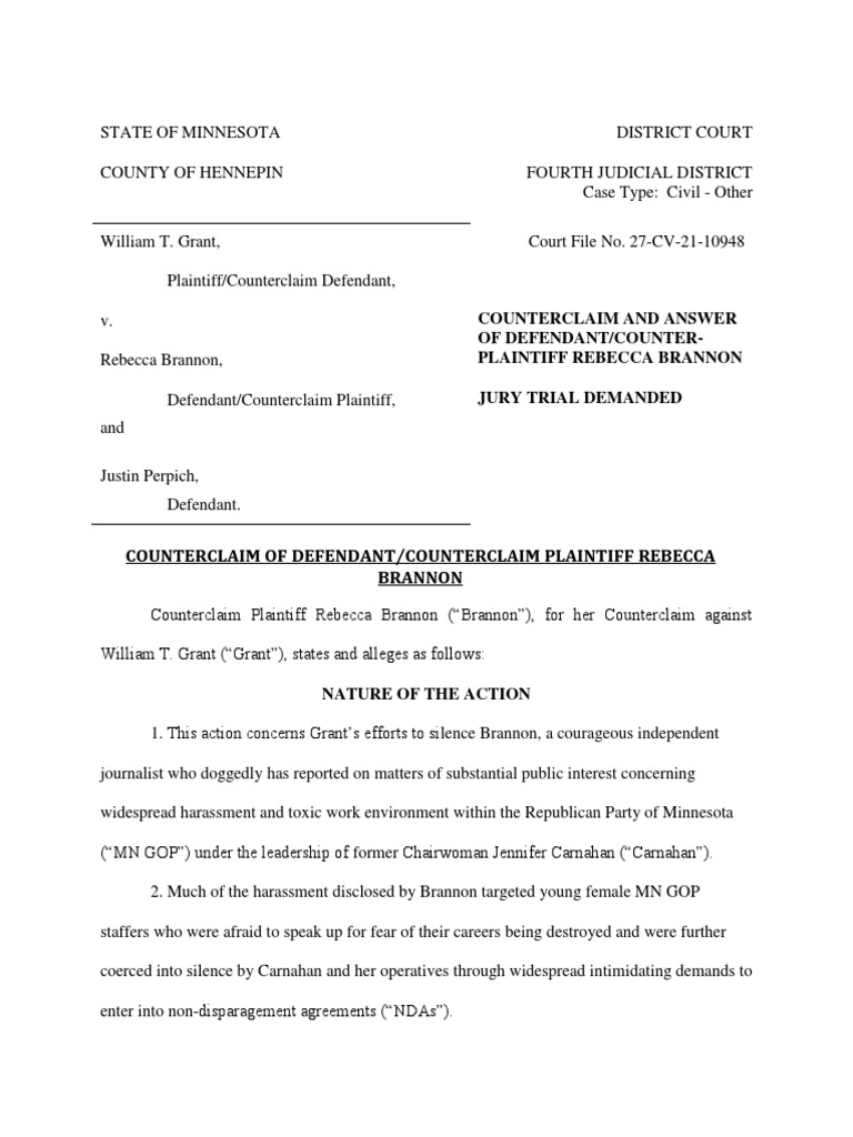 Rebecca Brannon Answer & Counterclaim PDF Affirmative Defense