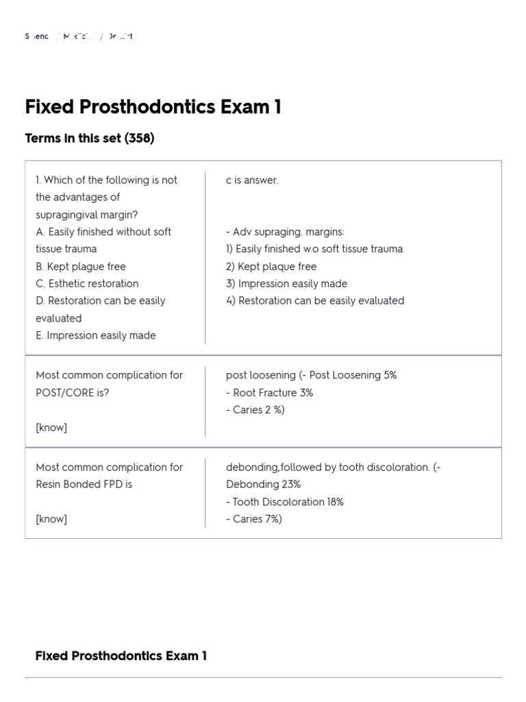 Fixed Prosthodontics Exam 1 Flashcards Quizlet PDF Dentures Human Tooth