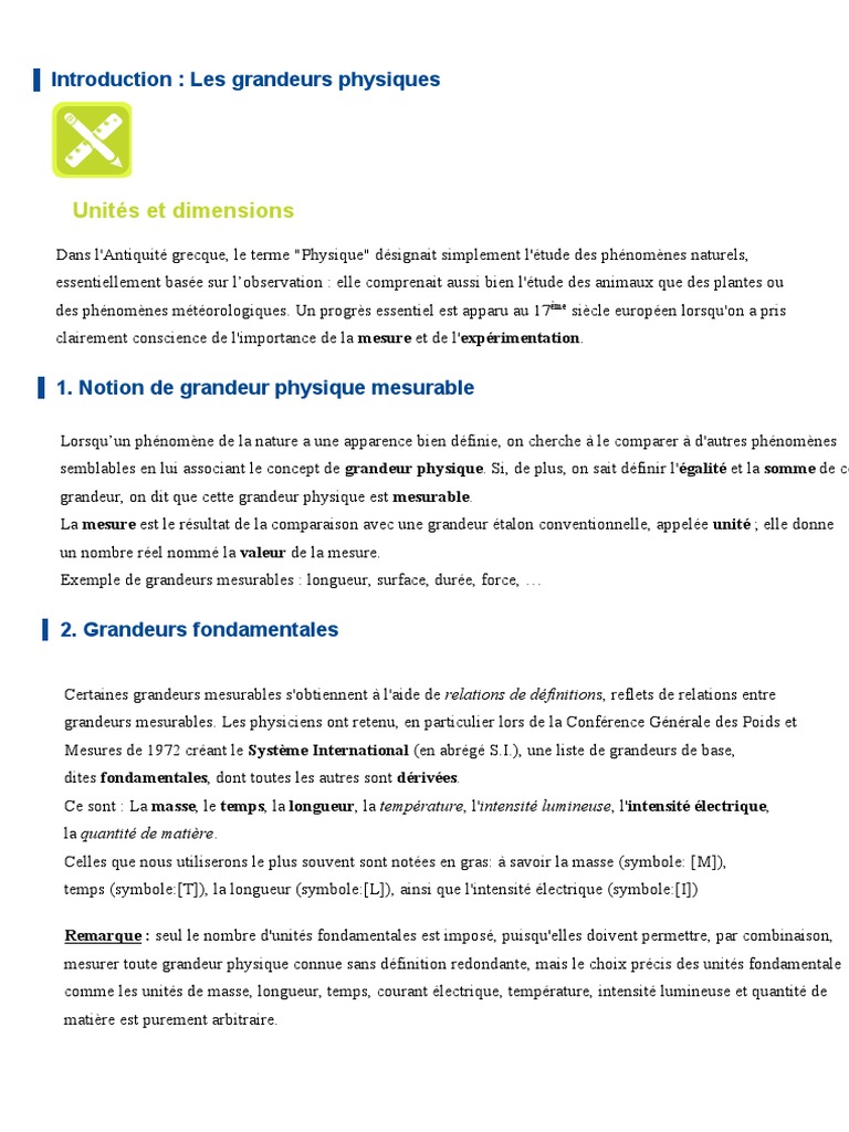 Grandeure Cours2021 | PDF | Système international d'unités | Physique