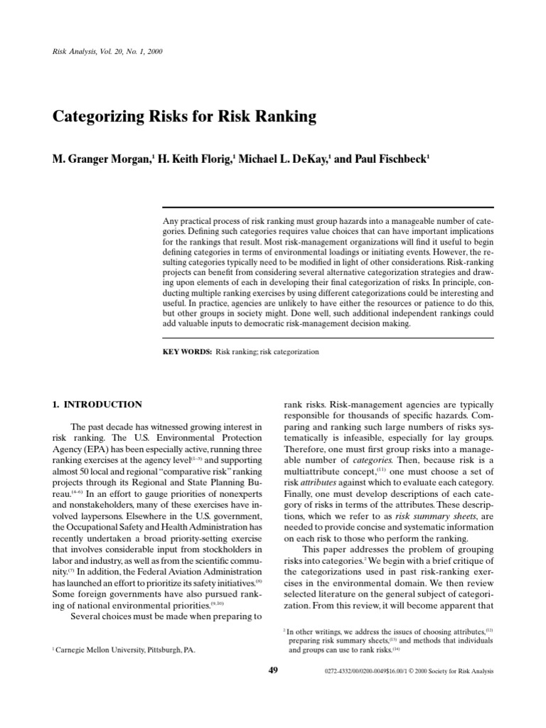 Categorizing Risks For Risk Ranking | PDF | Risk | System