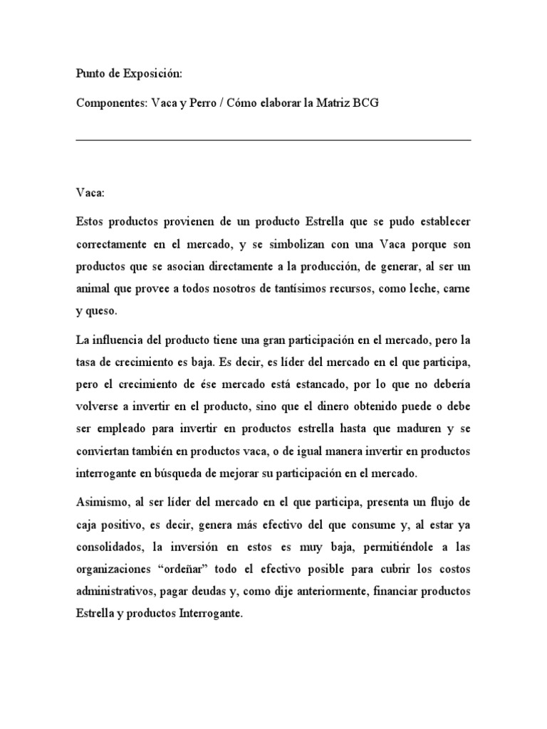 Componentes Vaca y Perro + Cómo Elaborar La Matriz BCG | PDF | Leche ...