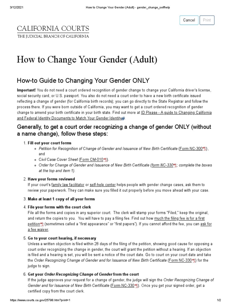 How To Change Your Gender (Adult) PDF Birth Certificate