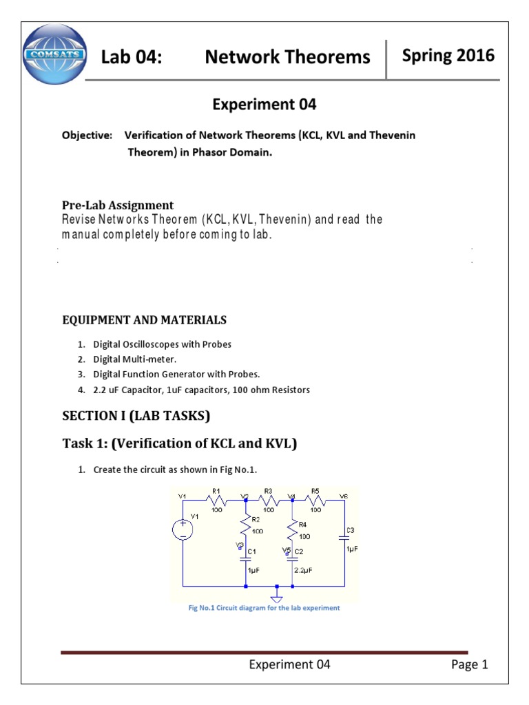 Lab 04: Network Theorems: Experiment 04 | PDF | Electrical Network ...