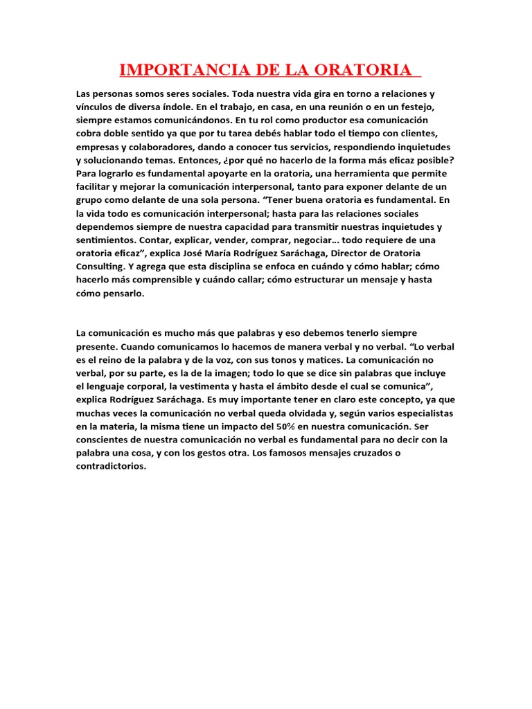 Importancia de La Oratoria en Nuestra Vida | PDF