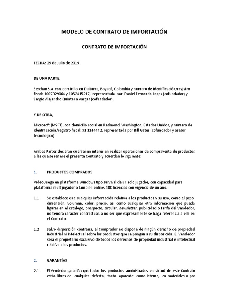 Modelo de Contrato de Importación | PDF | Microsoft | Propiedad
