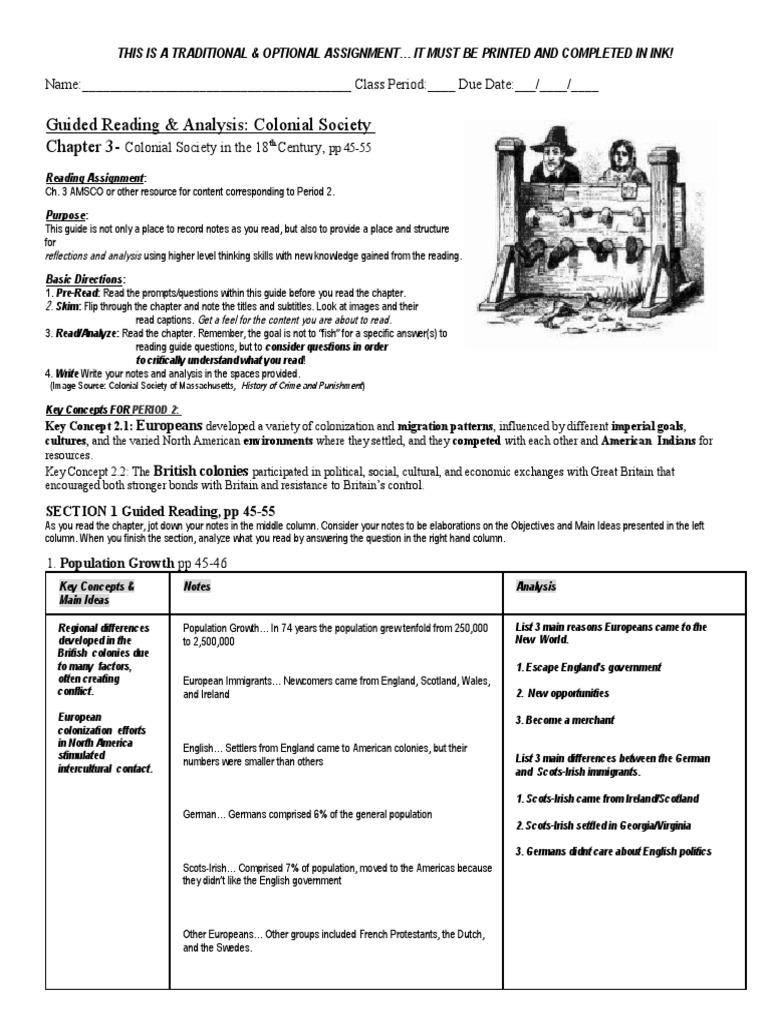 Guided Reading &amp; Analysis: Colonial Society Chapter 3 | PDF 