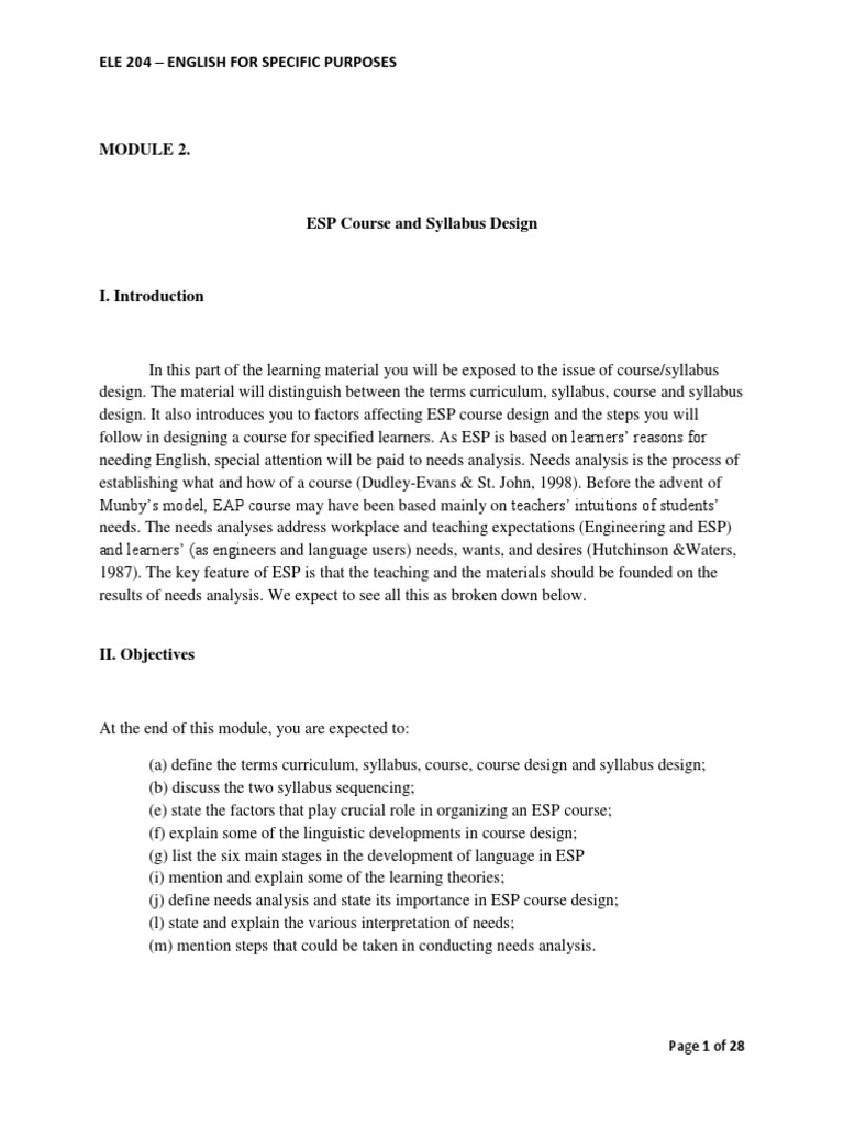 Share ENGLISH FOR SPECIFIC PURPOSES MODULE2 PDF Curriculum
