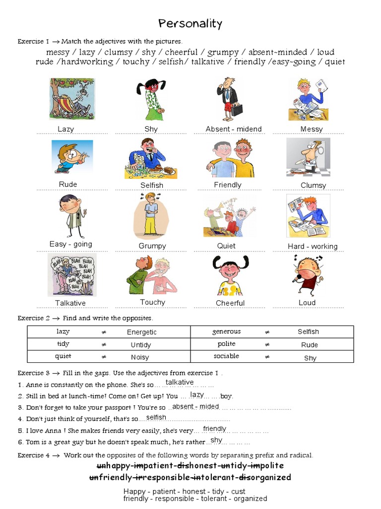 Personality Traits Exercises Worksheet | PDF | Home & Garden | Self ...