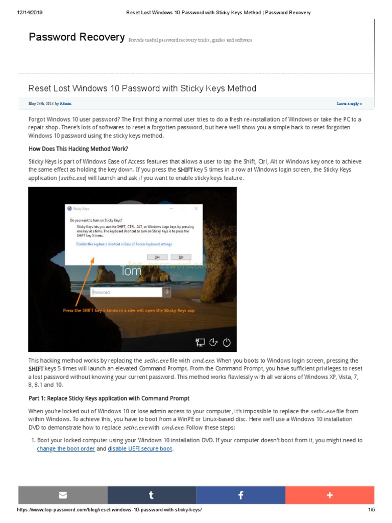 Reset Lost Windows 10 Password With Sticky Keys Method Password ...