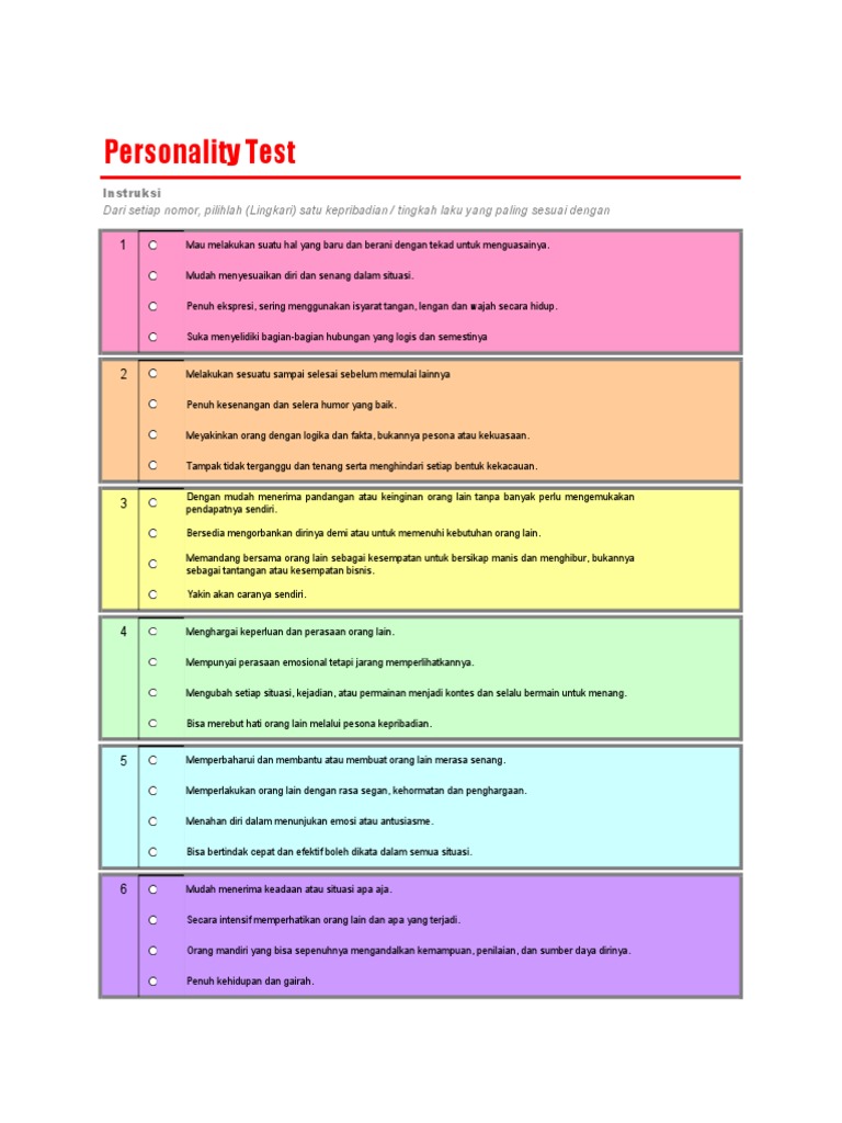 Personality Test PDF Personality Test PDF