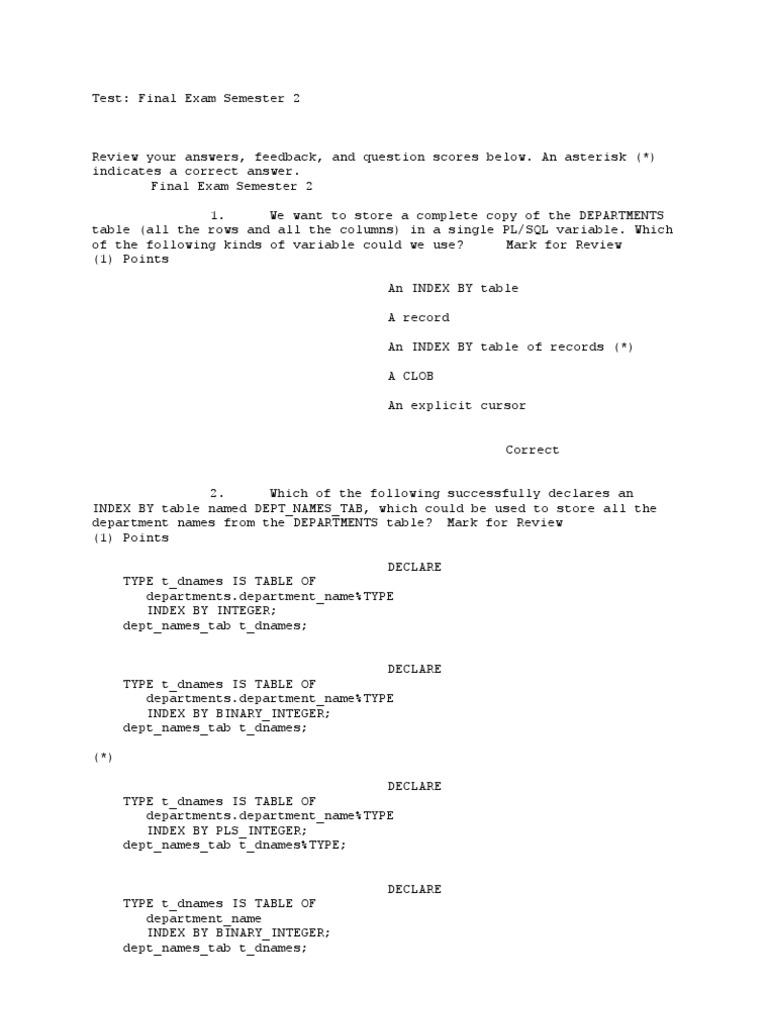 PL/SQL Exam Review: Storing Data in PL/SQL Variables, Index-By Tables ...