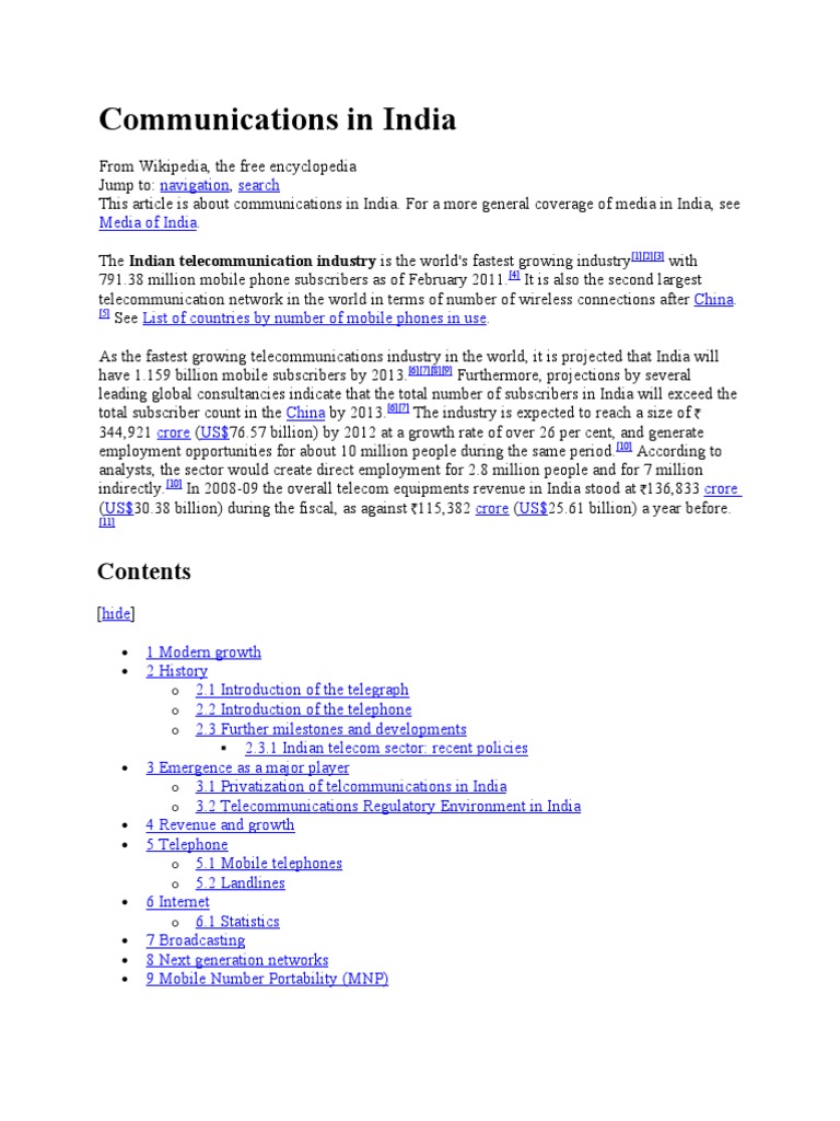 Communications in India | PDF | Internet Access | Computer Network