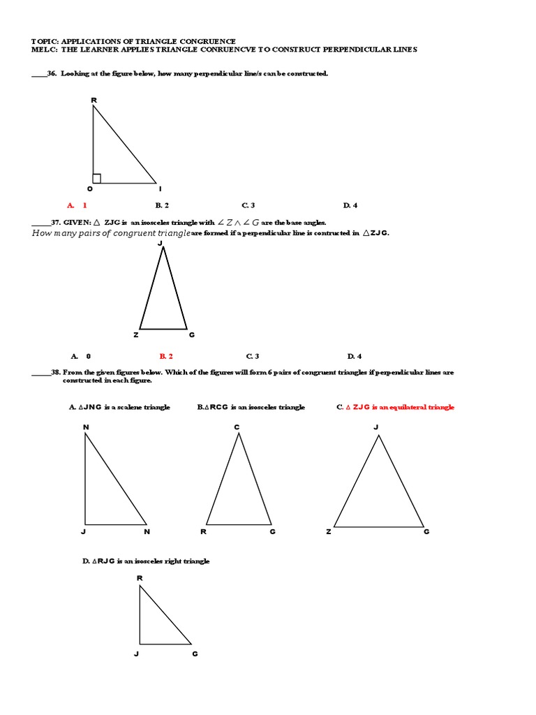 Applications of Triangle Congruence | PDF | Triangle | Perpendicular