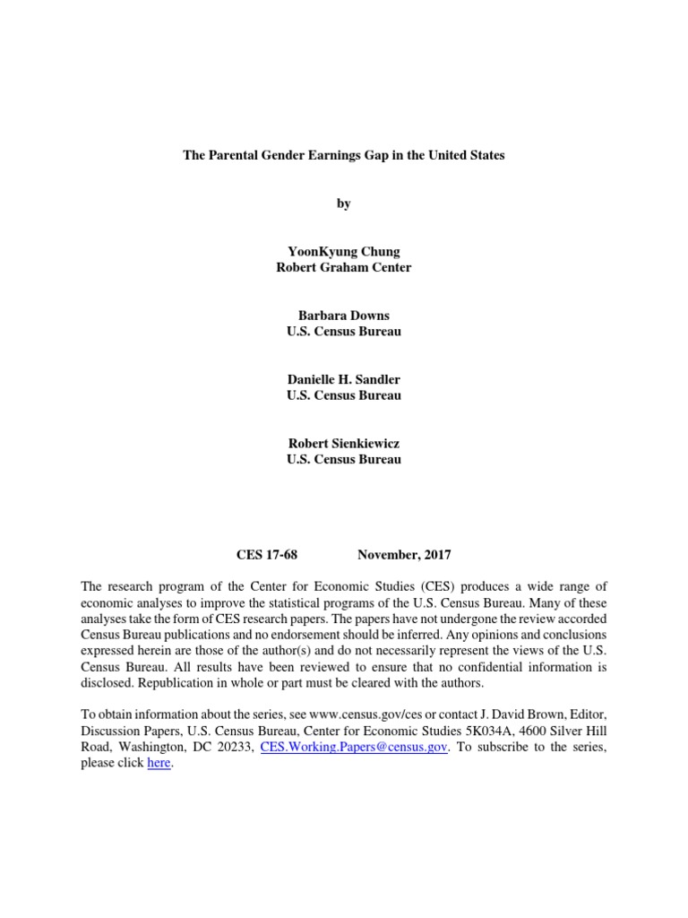 The Parental Gender Earnings Gap in The United States CES Working