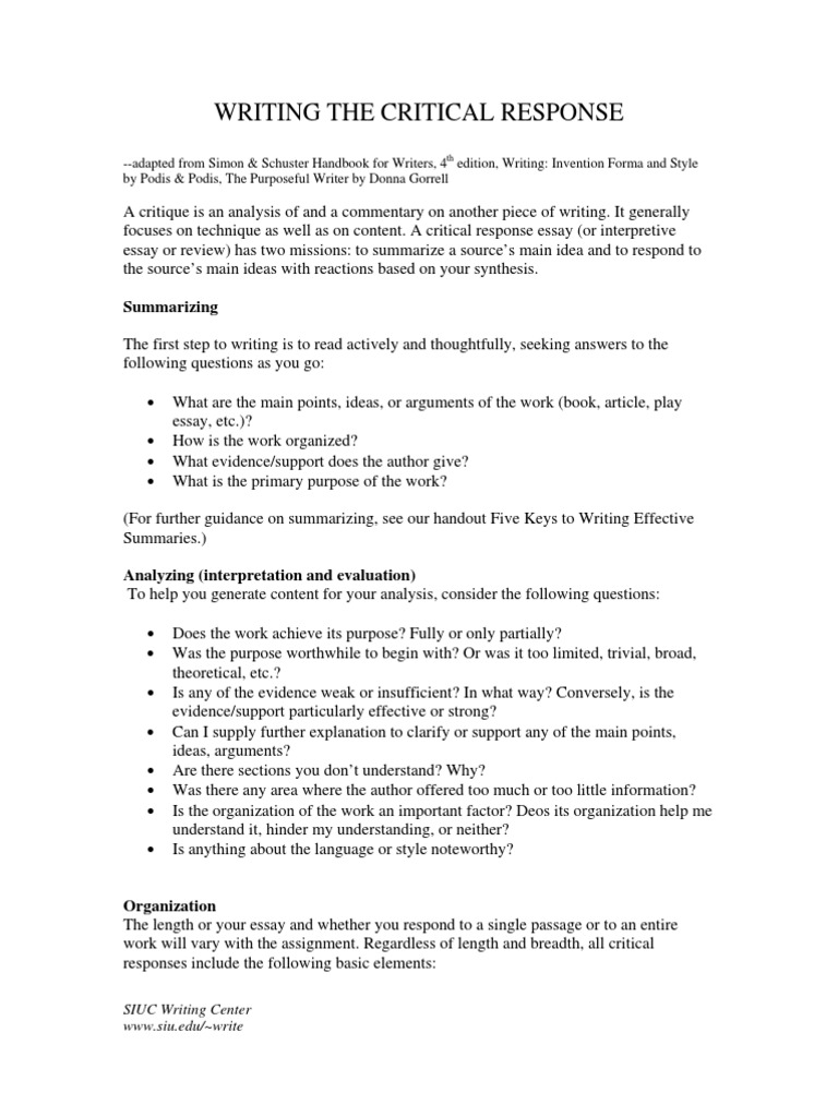 Writing The Critical Response  PDF  Essays  Justification