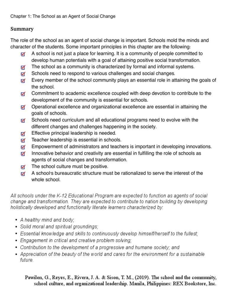 The Role of Schools as Agents of Social Change and Transformation | PDF ...
