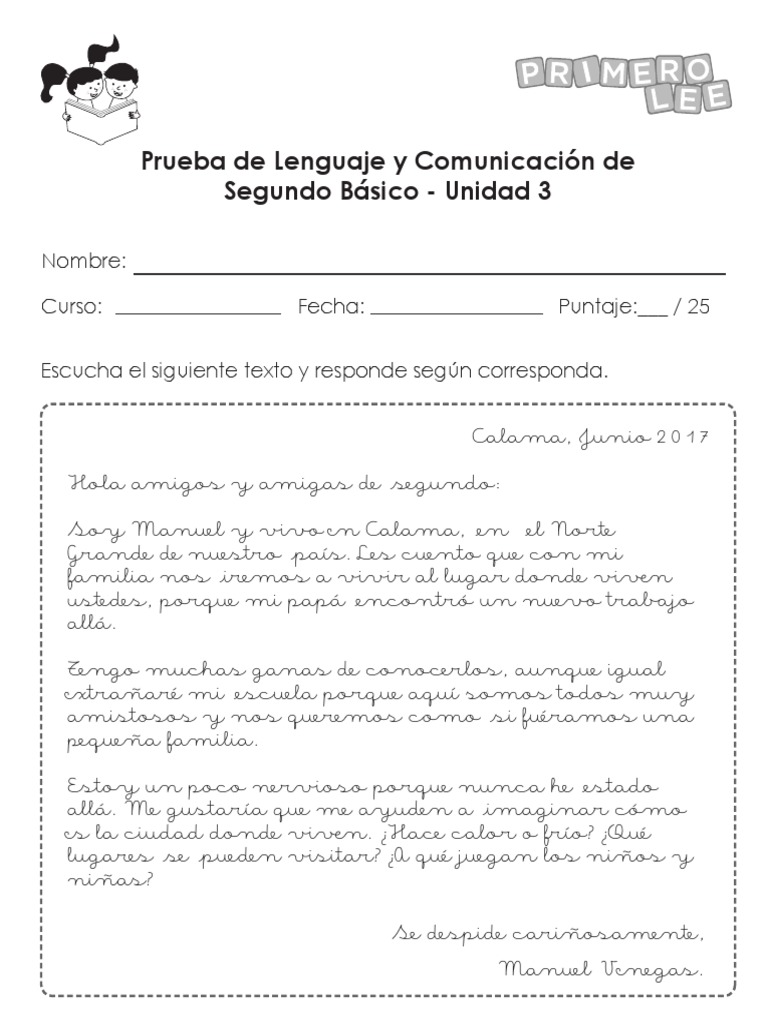 Prueba Lenguaje Segundo Básico Unidad 3 | PDF | Comunicación