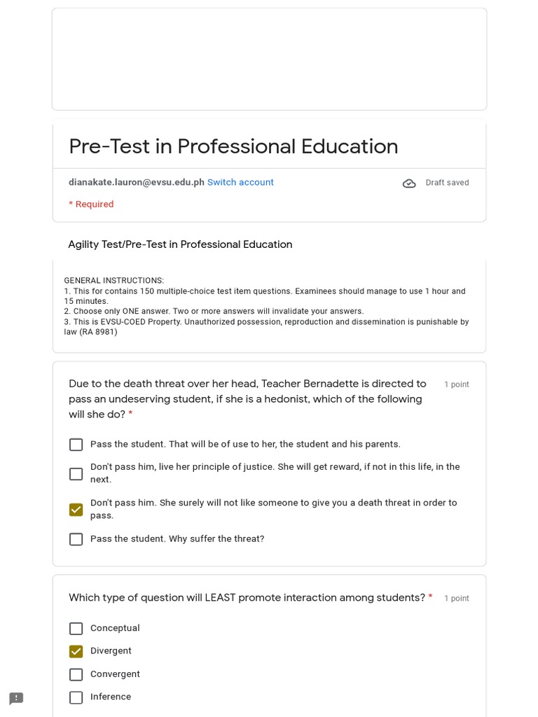 Pre-Test in Professional Education | PDF | Educational Assessment ...