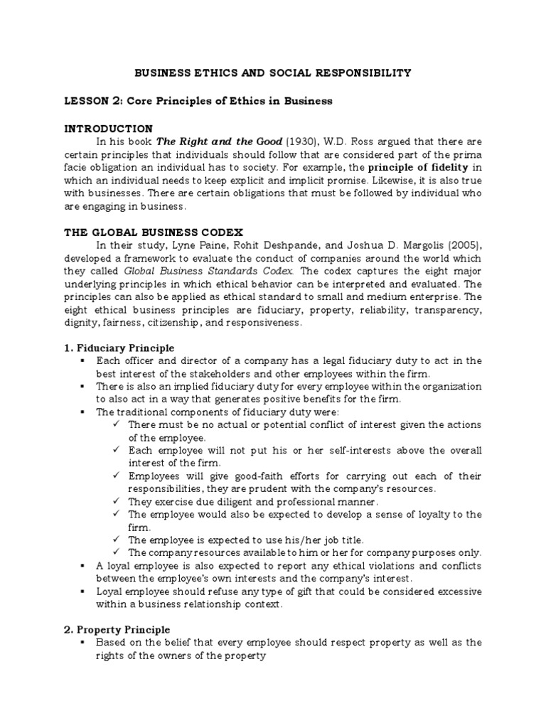 Business Ethics: Core Principles Explained | PDF | Employment | Dignity