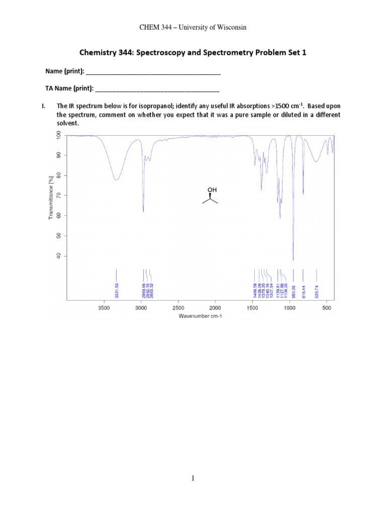 Chemistry 344 Spectroscopy and Spectrometry Problem Set 1 PDF Mass
