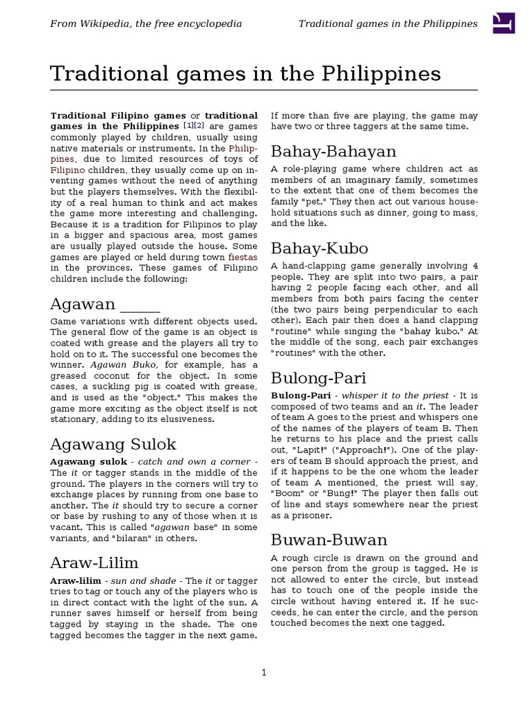 Traditional Games in The Philippines: Bahay-Bahayan | PDF