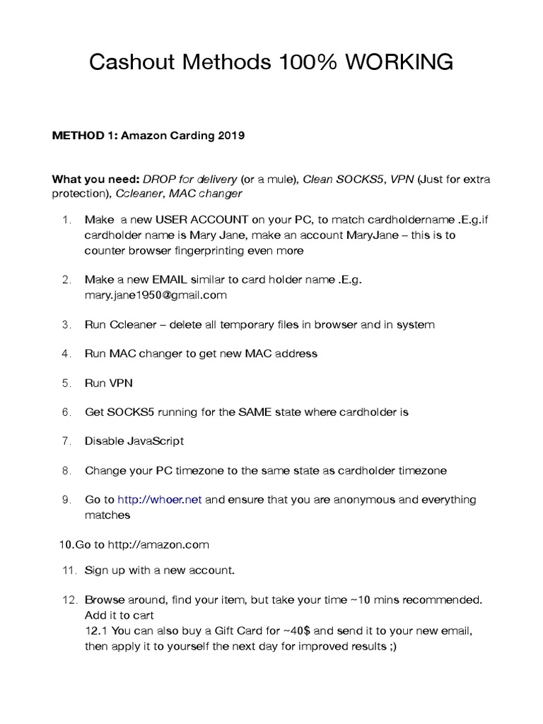 Cashout Methods 100% Working | PDF | Debit Card | Cyberspace