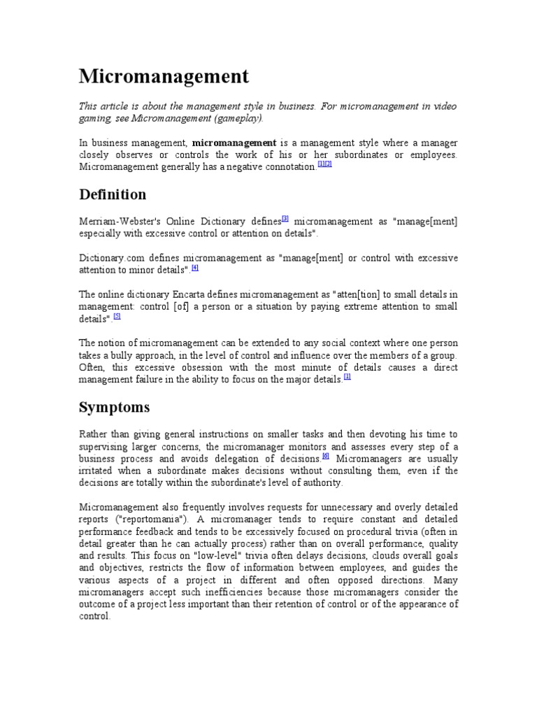 Micromanagement | PDF | Psychology | Behavioural Sciences