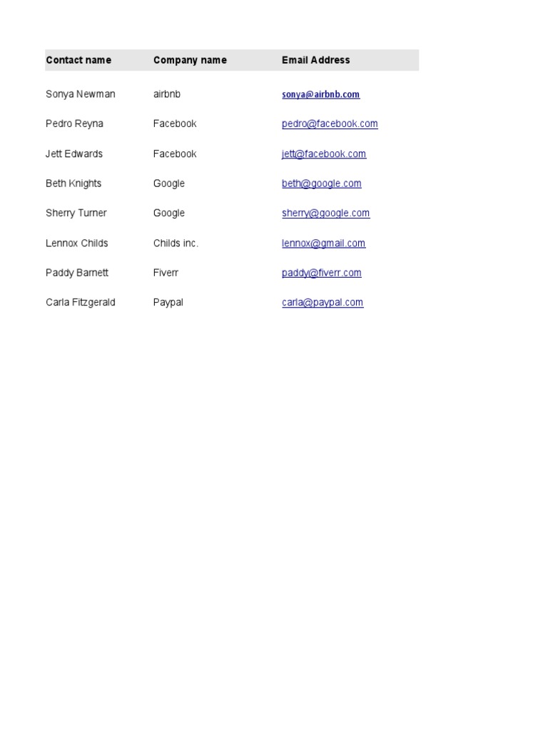 Contact List for Sales and Partnerships | PDF | Career & Growth ...