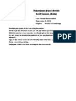 Beaconhouse School System Cantt Campus, Multan: First Formal Assessment September 4, 2020 English Grade: X Cambridge