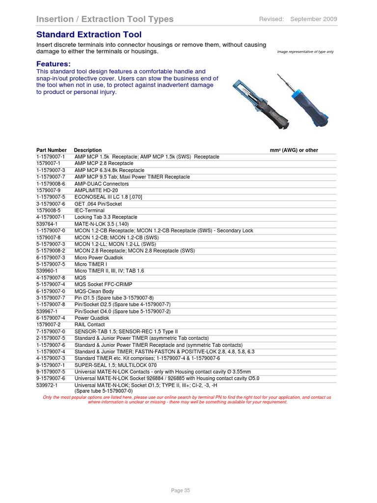 Tyco InsertionExtractionTools PDF Electrical Connector Ac Power