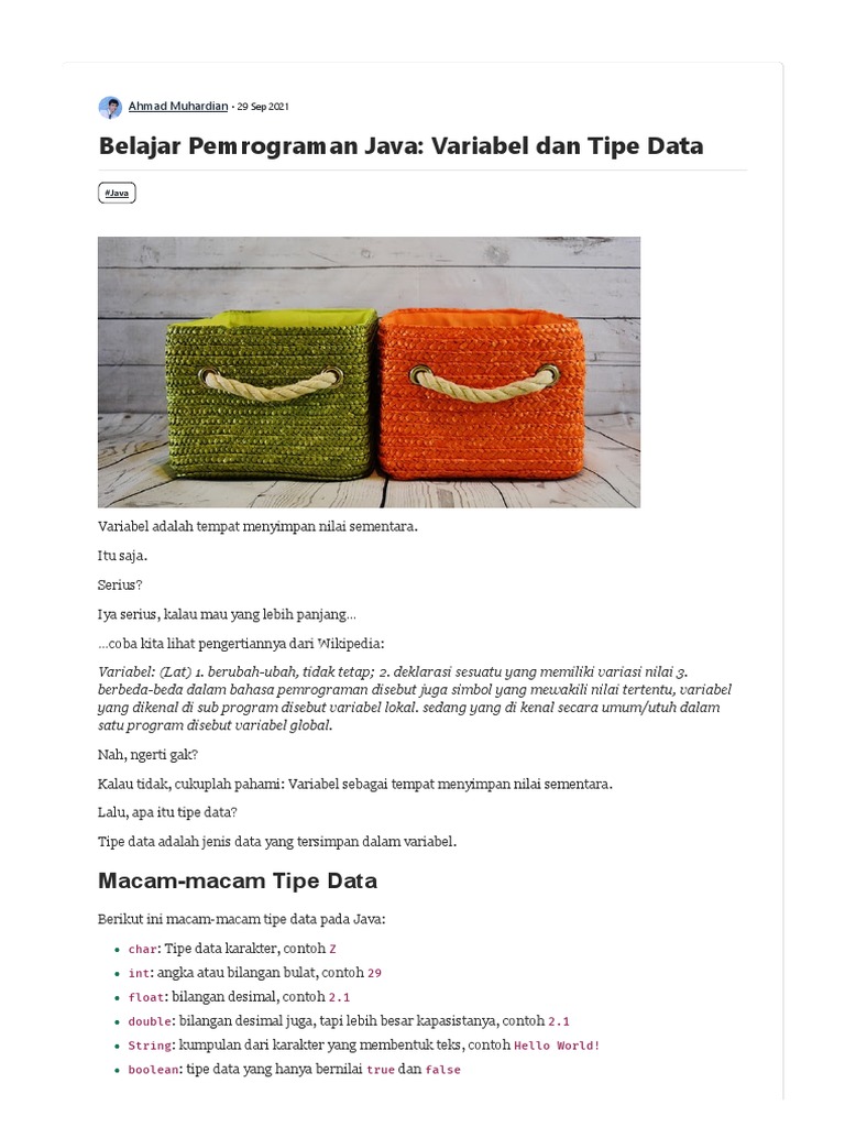 Belajar Pemrograman Java - Variabel Dan Tipe Data | PDF