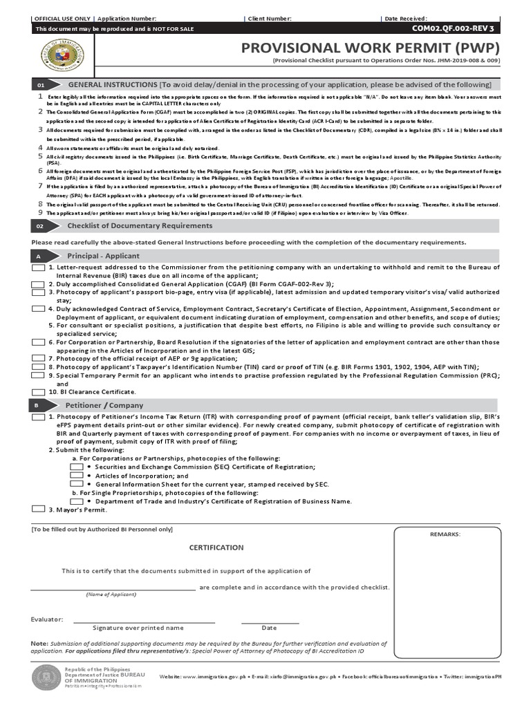 Provisional Work Permit (PWP) | PDF | Travel Visa | Identity Document