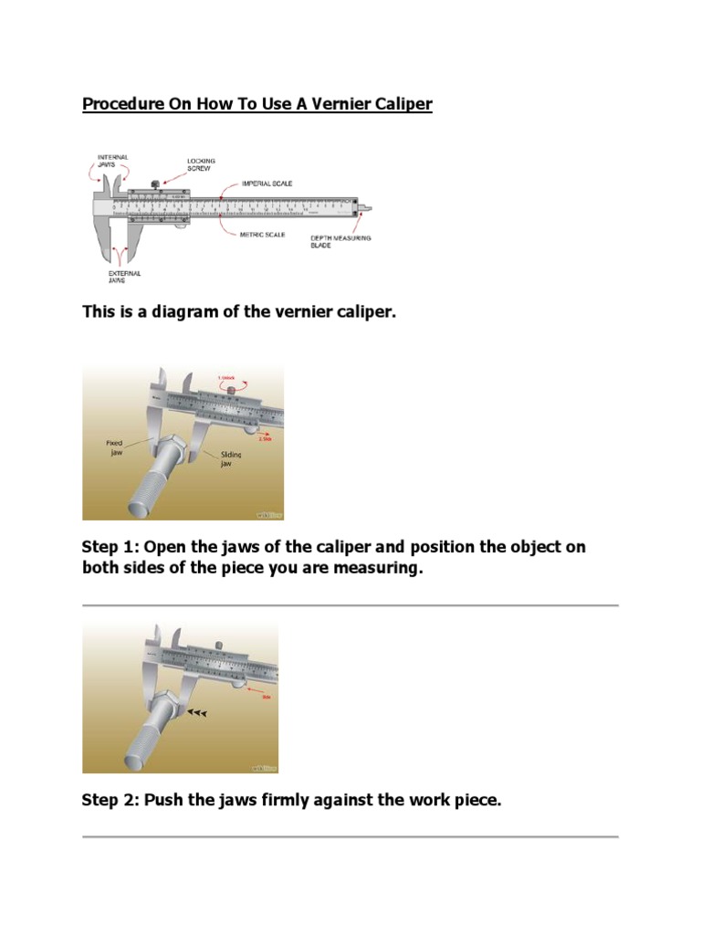 Procedure On How To Use A Vernier Caliper PDF