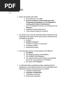 Quiz 1: RA 9266: Comprehensive Regulation For The Registration, Licensing and Practice of Architecture